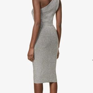 Reiss Lordes metallic knit one shoulder midi dress, Sz S, NWT